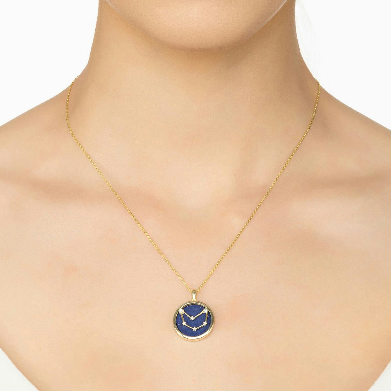 Capricorn Zodiac Gemstone Pendant Necklace - Gold - Lapis Lazuli by Latelita