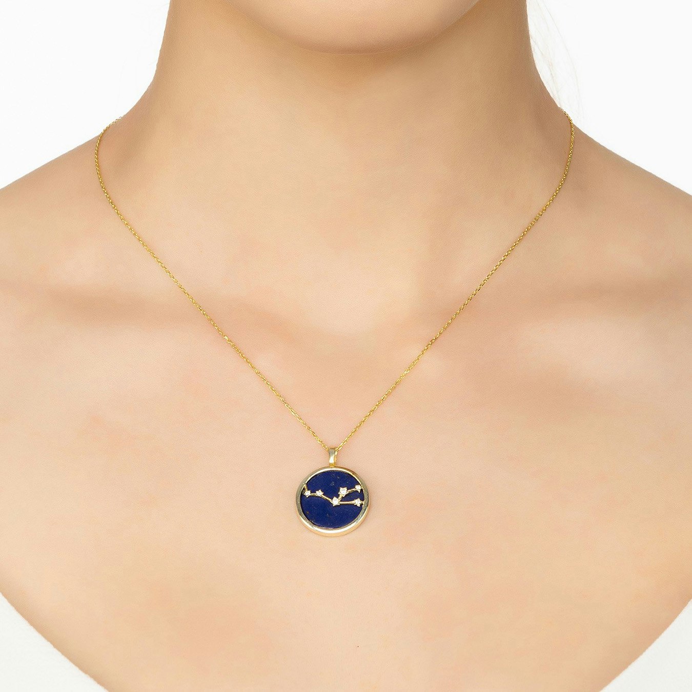 Taurus Zodiac Gemstone Pendant Necklace - Gold - Lapis Lazuli by Latelita