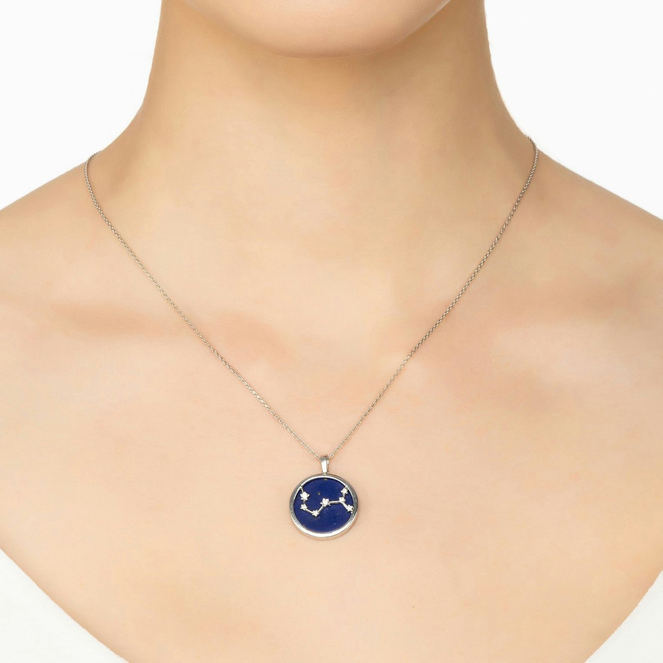 Scorpio Zodiac Gemstone Pendant Necklace - Silver - Lapis Lazuli by Latelita