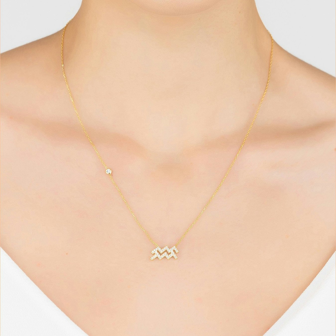 Aquarius Zodiac Star Sign Pendant Necklace - Gold by Latelita