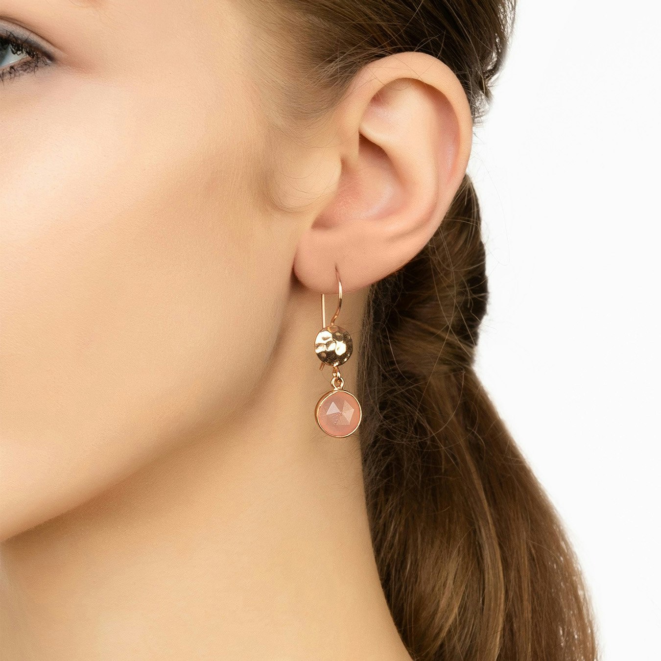 Circle & Hammer Earrings - Rose Gold - Rose Quartz by Latelita