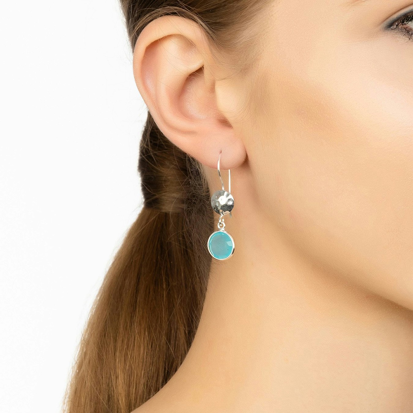 Circle & Hammer Earrings - Silver - Aqua Chalcedony by Latelita