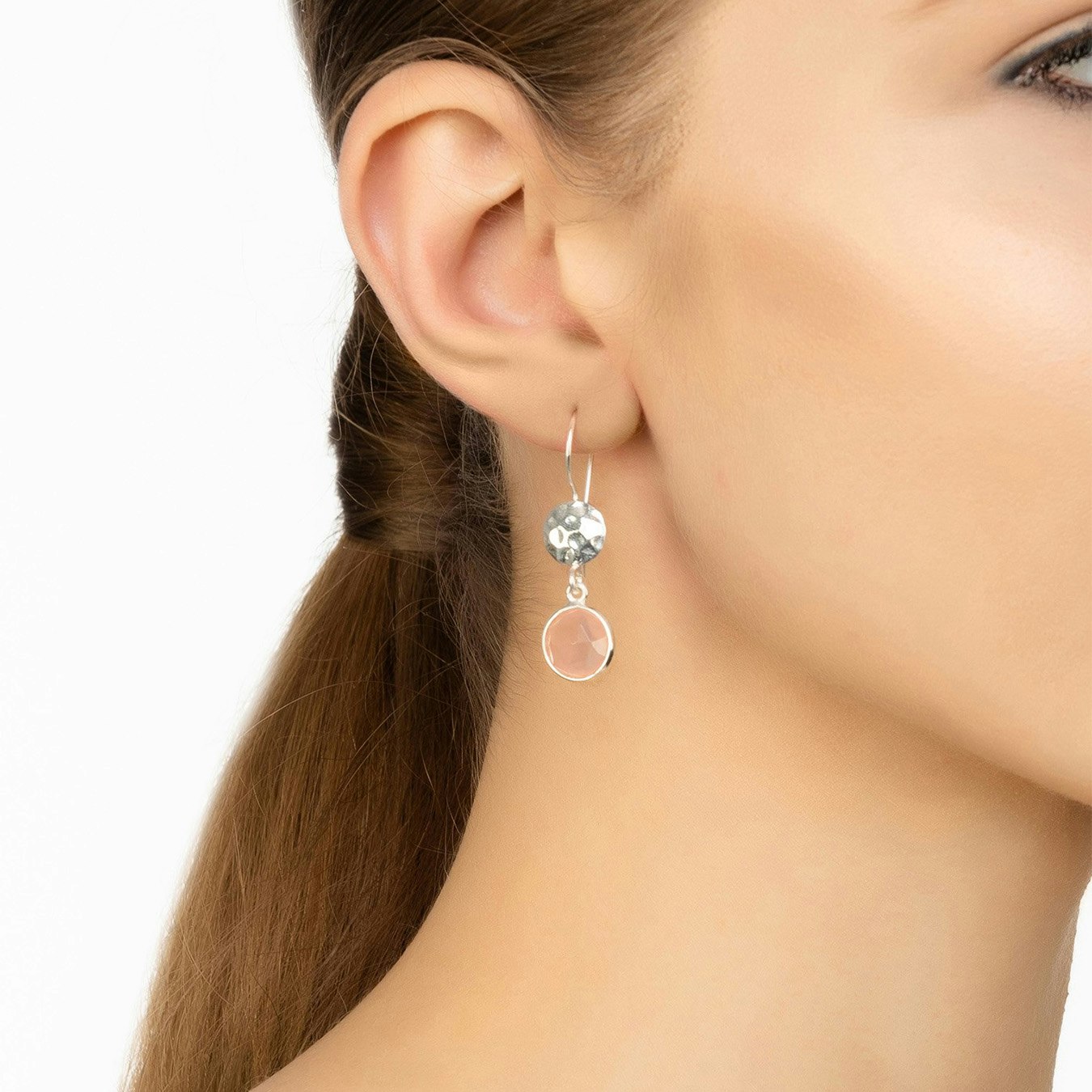 Circle & Hammer Earrings - Silver - Rose Quartz by Latelita