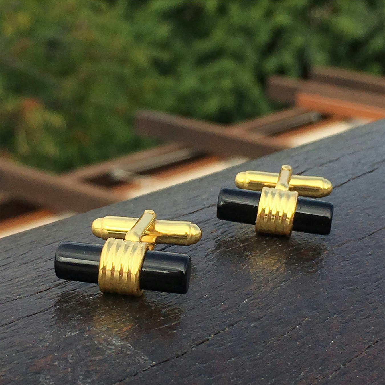 Cylindrical Black Onyx Cufflinks - Gold by Latelita