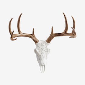 Faux Tribal Deer Skull Mount - White / Bronze