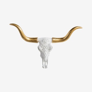 Faux Tribal Texas Longhorn - White / Gold