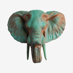 Big Faux Elephant Mount - Copper / Green Patina