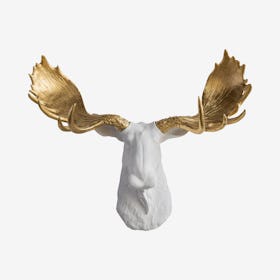 Faux Moose Wall Mount - White / Gold