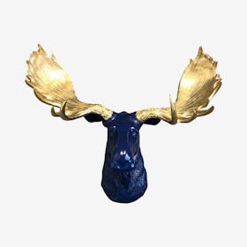 Faux Moose Wall Mount - Navy / Gold