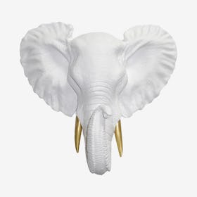 Mini Faux Elephant Mount - White / Gold