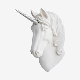 Faux Unicorn Wall Plaque - White / Silver