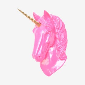 Faux Unicorn Wall Plaque - Hot Pink / Gold