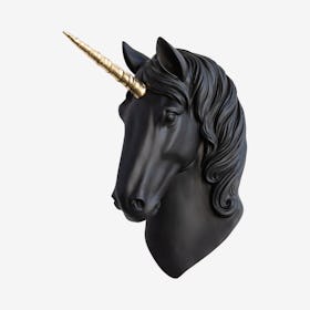 Faux Unicorn Wall Plaque - Black / Gold