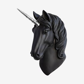 Faux Unicorn Wall Plaque - Black / Silver