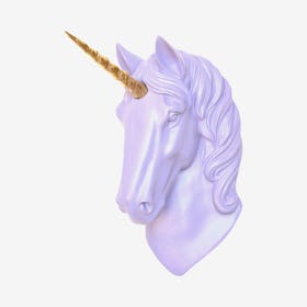 Faux Unicorn Wall Plaque - Lavender / Gold