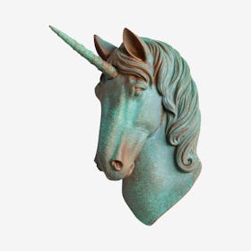 Faux Unicorn Wall Plaque - Copper / Green Patina