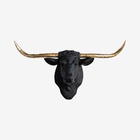 Faux Texas Longhorn Wall Mount - Black / Gold