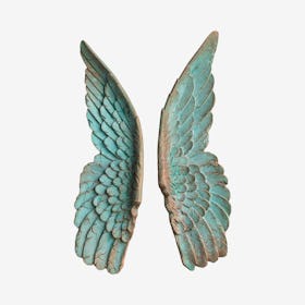 Faux Angel Wing Wall Mounts - Copper / Green Patina - Set of 2