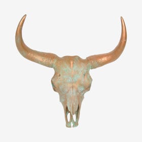 Faux Bison Skull Wall Mount - Copper / Green Patina
