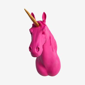Faux Unicorn Wall Mount - Hot Pink / Gold