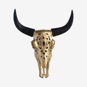 Faux Tribal Cow Skull - Gold / Black