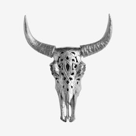 Faux Tribal Cow Skull - Silver