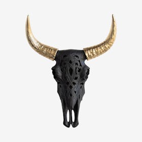 Faux Tribal Cow Skull - Black / Gold