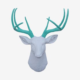 Faux Deer Mount - White / Aqua