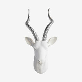 Faux Antelope Wall Mount - White / Silver