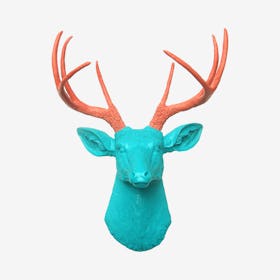Faux Deer Mount - Turquoise / Coral
