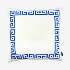 Geometric Greek Key Square Throw Pillow Cover - White / Blue