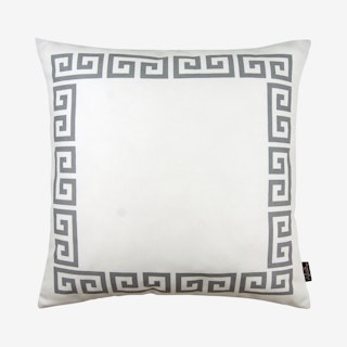 Geometric Greek Key Square Throw Pillow Cover - White / Grey