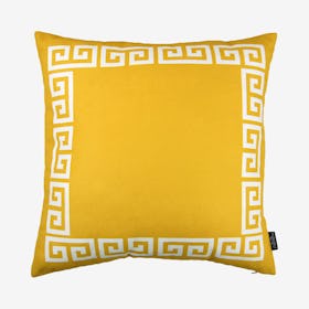Geometric Greek Key Square Throw Pillow Cover - Yellow / White