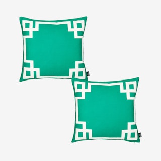Geometric Square Throw Pillow Covers - Green / White - Set of 2