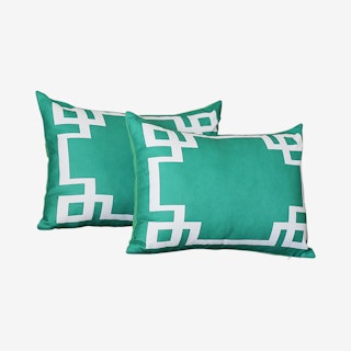 Geometric Rectangle Throw Pillow Covers - Green / White - Set of 2
