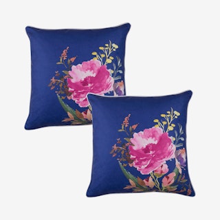 Watercolor Flowers Throw Pillow Covers - Blue / Pink - Set of 2