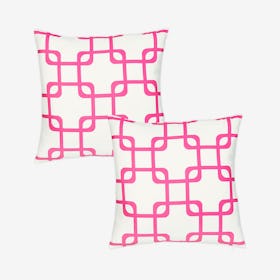 Geometric Square Throw Pillow Covers - White / Pink - Set of 2