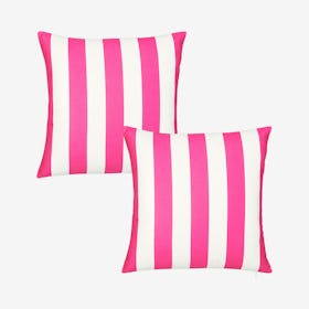 Geometric Stripes Square Throw Pillow Covers - Pink / White - Set of 2