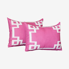 Geometric Rectangle Throw Pillow Covers - Pink / White - Set of 2