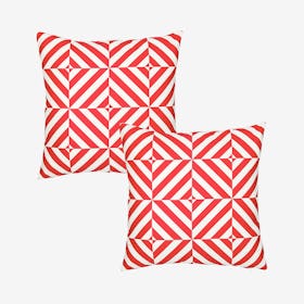 Geometric Diagram Square Throw Pillow Covers - Red / White - Set of 2