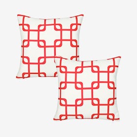 Geometric Square Throw Pillow Covers - White / Red - Set of 2