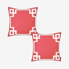 Geometric Square Throw Pillow Covers - Red / White - Set of 2