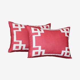 Geometric Rectangle Throw Pillow Covers - Red / White - Set of 2