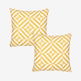 Geometric Diagram Square Throw Pillow Covers - Yellow / White - Set of 2
