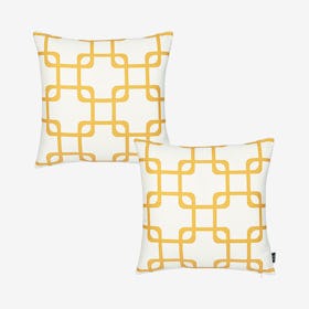 Geometric Square Throw Pillow Covers - White / Yellow - Set of 2