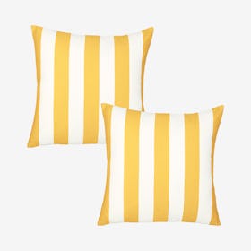 Geometric Stripes Square Throw Pillow Covers - Yellow / White - Set of 2