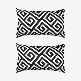 Greek Key Decorative Lumbar Throw Pillow Covers - Black / White - Set of 2