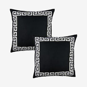 Geometric Greek Key Square Throw Pillow Covers - Black / White - Set of 2