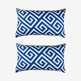 Greek Key Decorative Lumbar Throw Pillow Covers - Blue / White - Set of 2