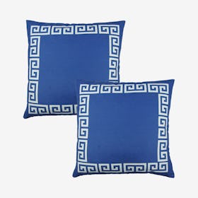 Geometric Greek Key Square Decorative Throw Pillow Covers - Blue / White - Set of 2